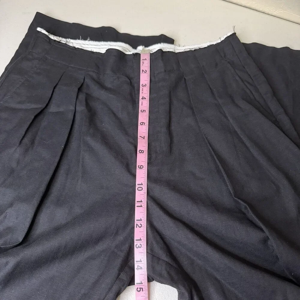 MNG by Mango Black Pleated Trouser Pants Womens 8 Contrast Trim Wide Leg Hi Rise - Picture 8 of 12